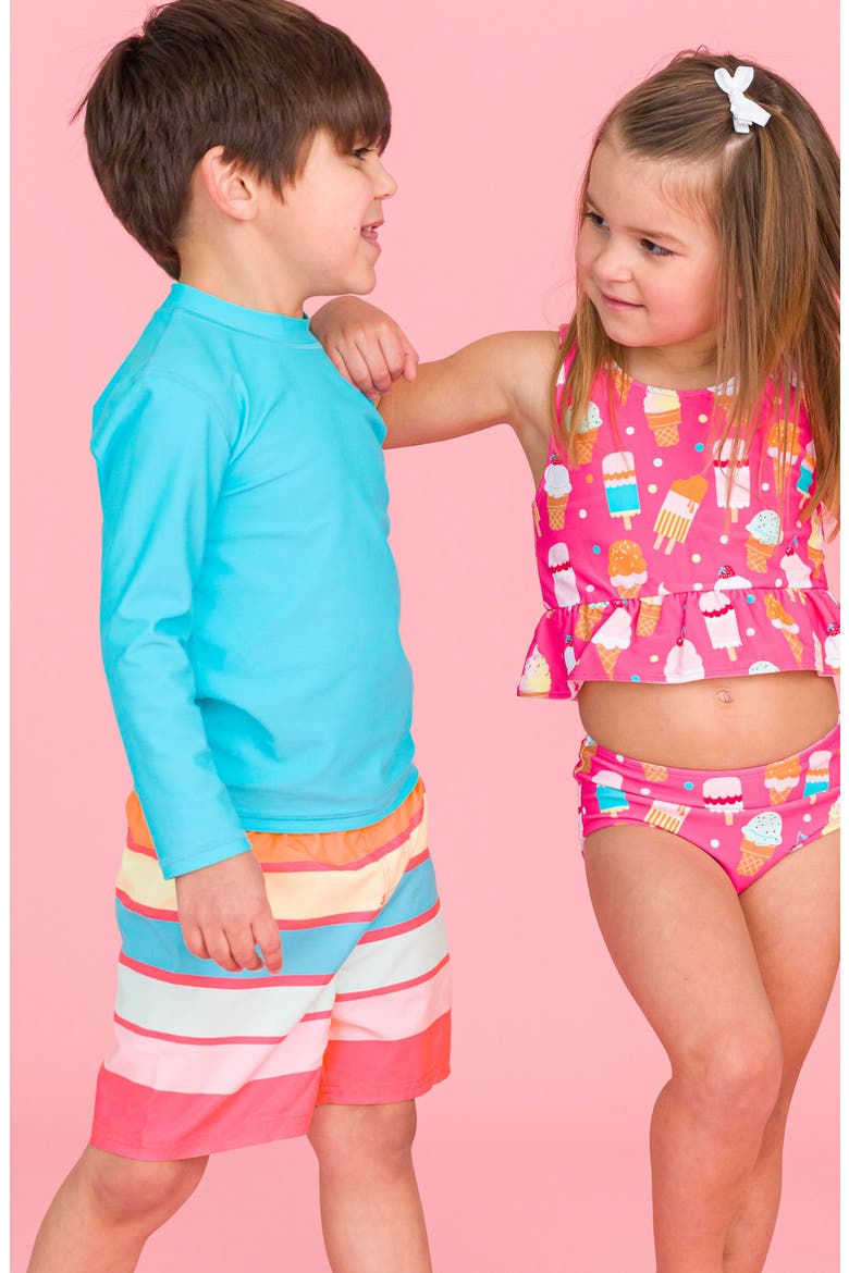 Bright Aqua Long Sleeve Two-Piece Rashguard Swimsuit, Alternate, color, BLUE