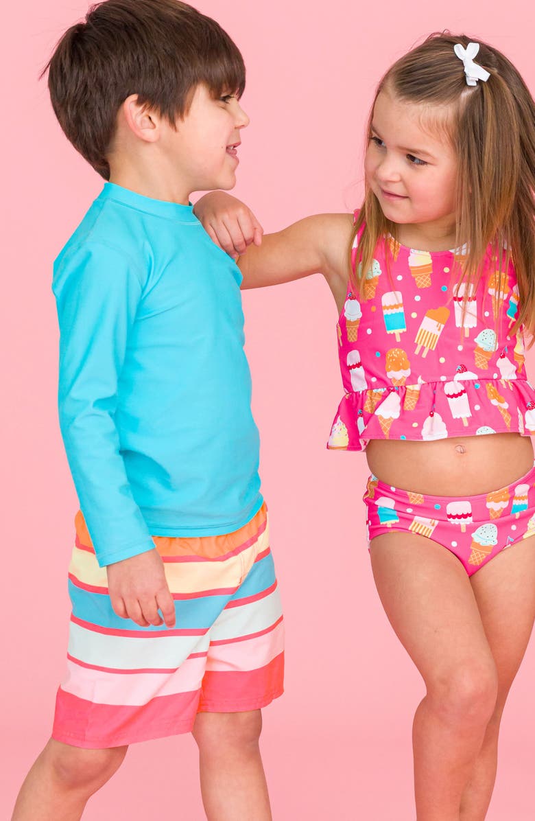 RuggedButts Bright Aqua Long Sleeve Two-Piece Rashguard Swimsuit, Alternate, color, Blue