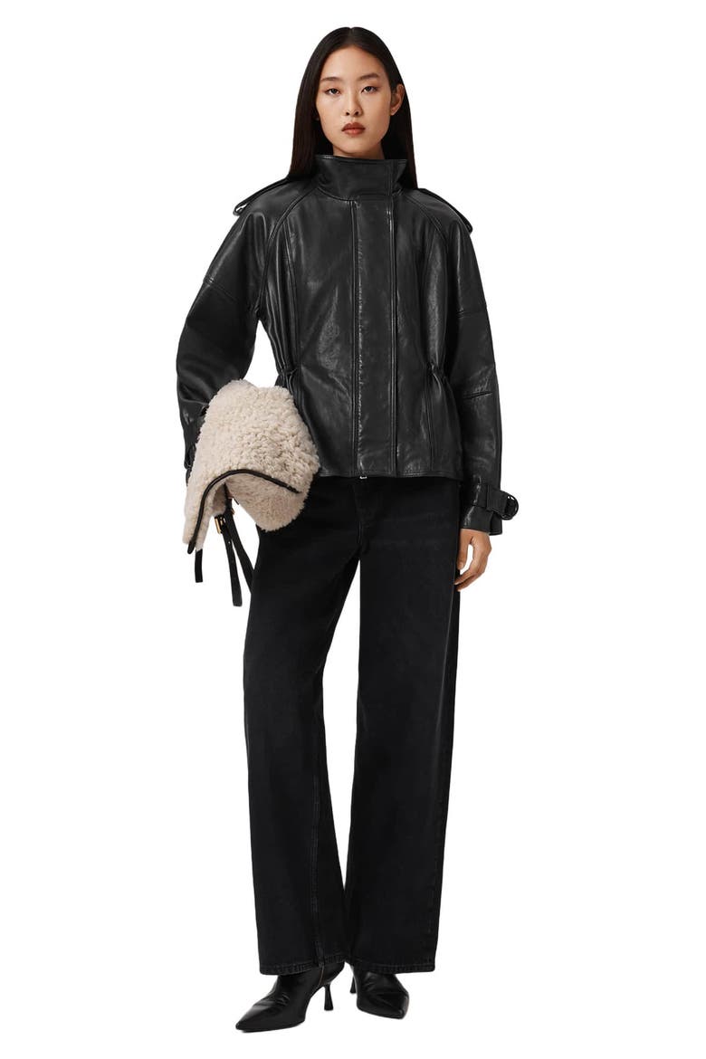 Serne Leather Jacket, Alternate, color, BLACK