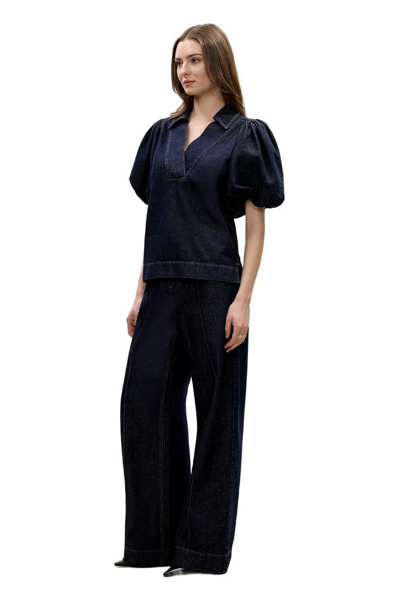 Gabrielle Denim Blouse, Alternate, color, DEEP SEA WASH
