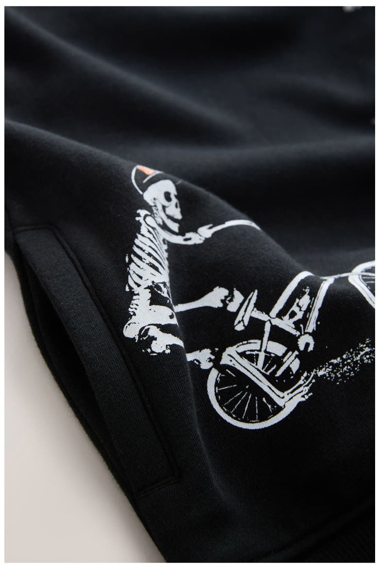 Kids' Skleton Biker Fleece Hoodie, Alternate, color, BLACK