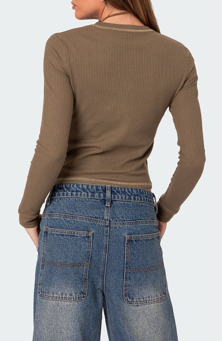 EDIKTED Long Sleeve Rib Logo Graphic T-Shirt, Alternate, color, Olive