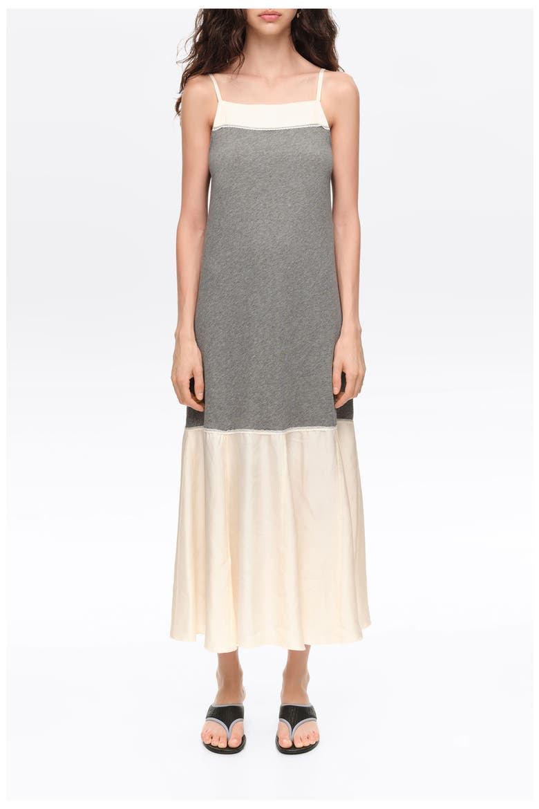 A-line Two-Material Midi Dress, Main, color, MELANGE GREY