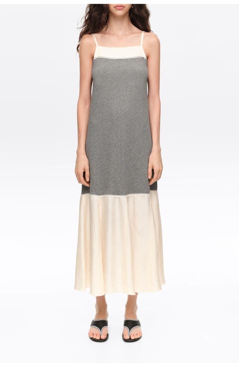 A-line Two-Material Midi Dress