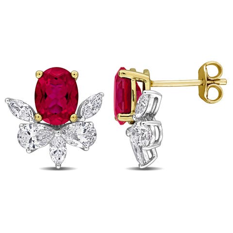 Lab-Created Ruby & Diamond Earrings 18k
