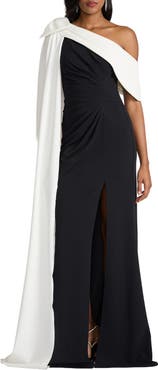 Tadashi Shoji Bow Cape Detail One-Shoulder Gown