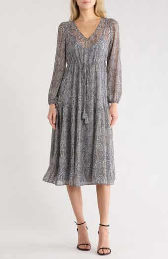 Lovestitch Paisley Long Sleeve Chiffon Midi Dress