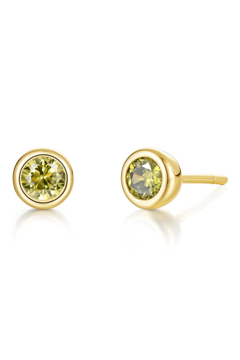 Bezel Simulated Birthstone Stud Earrings, Main, color, LIGHT GREEN