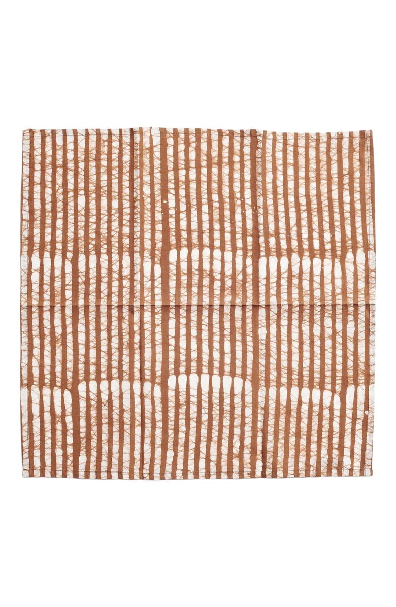 Studio Variously Oak Brown Stripes Wax Block Print Cotton Table Napkin - Set of 4, Alternate, color, Brown