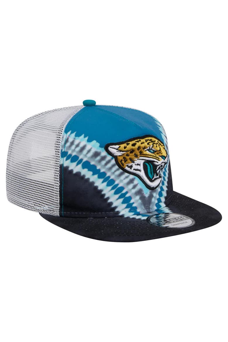 Men's New Era Teal/Black Jacksonville Jaguars Throwback Dye Golfer Snapback Hat, Alternate, color, Teal