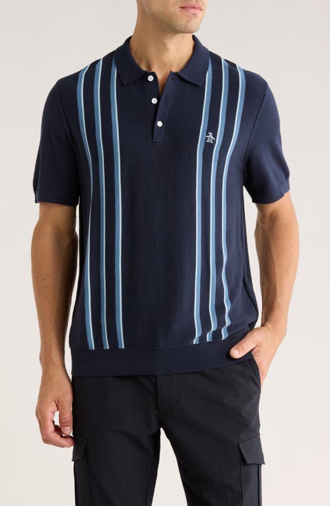 Vertical Stripe Cotton Knit Polo