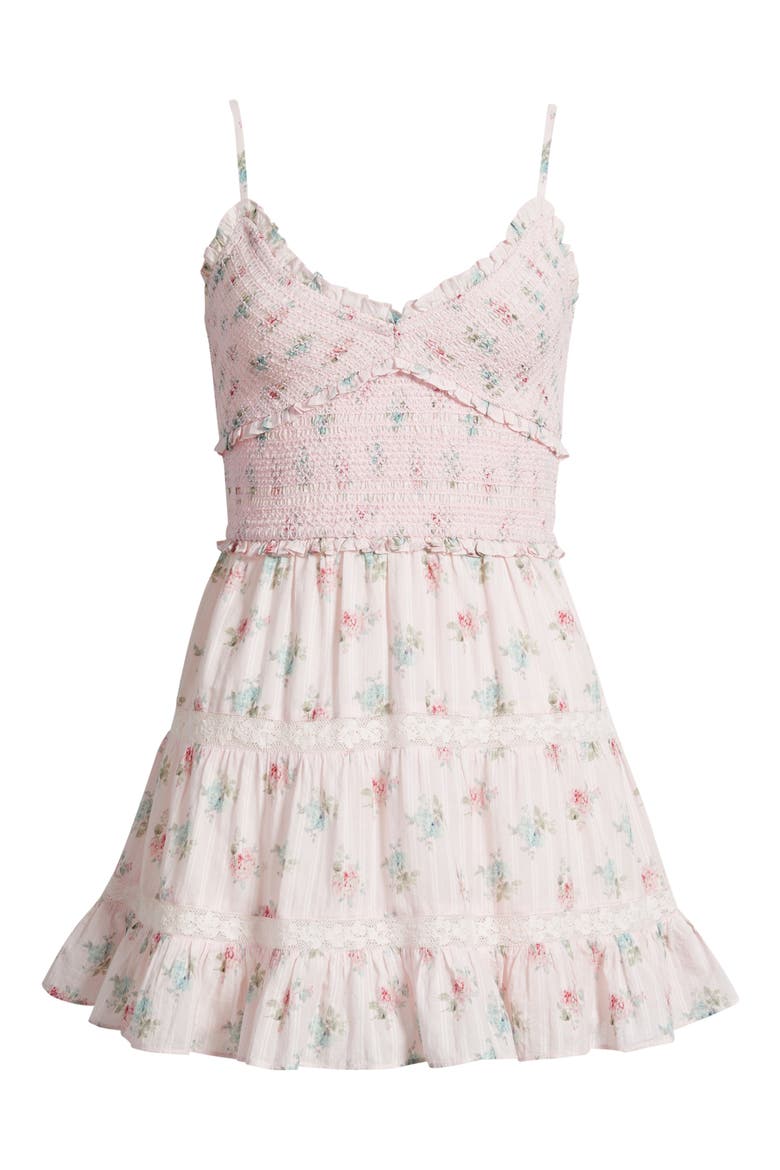 Lizzy Floral Smock Bodice Cotton Minidress, Alternate, color, EAU DE ROSE