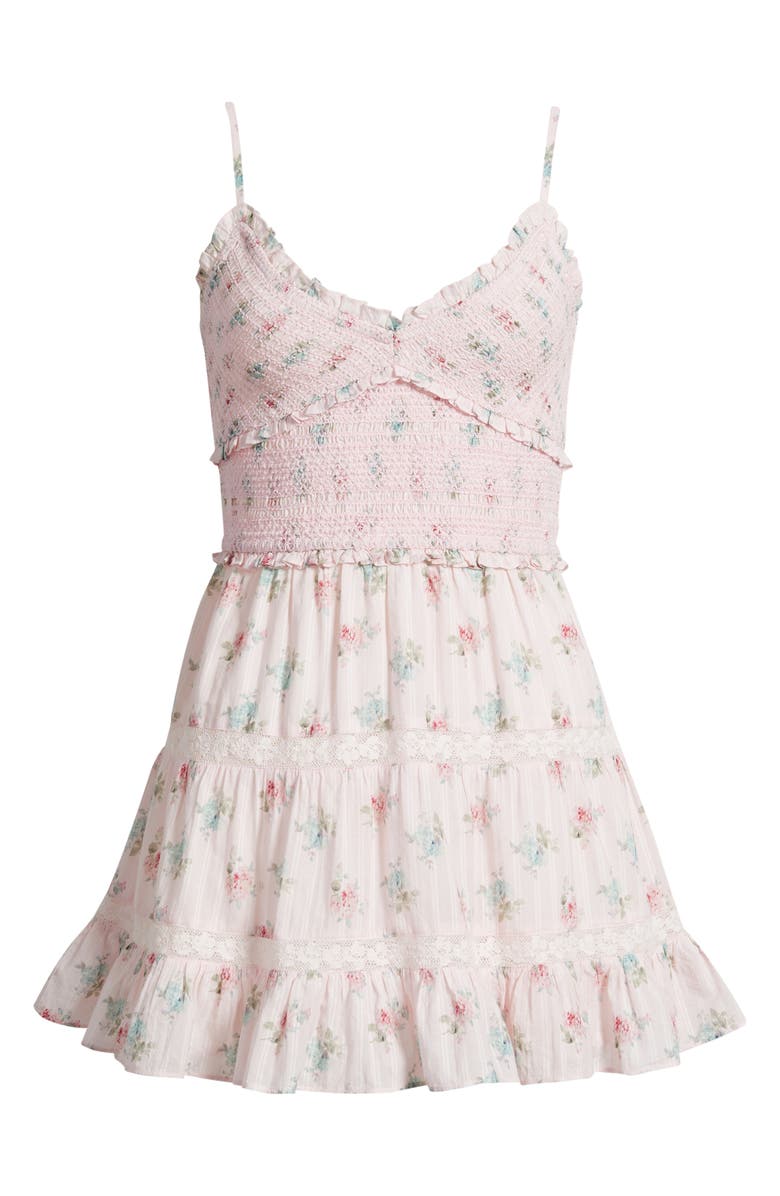 LoveShackFancy Lizzy Floral Smock Bodice Cotton Minidress, Alternate, color, 