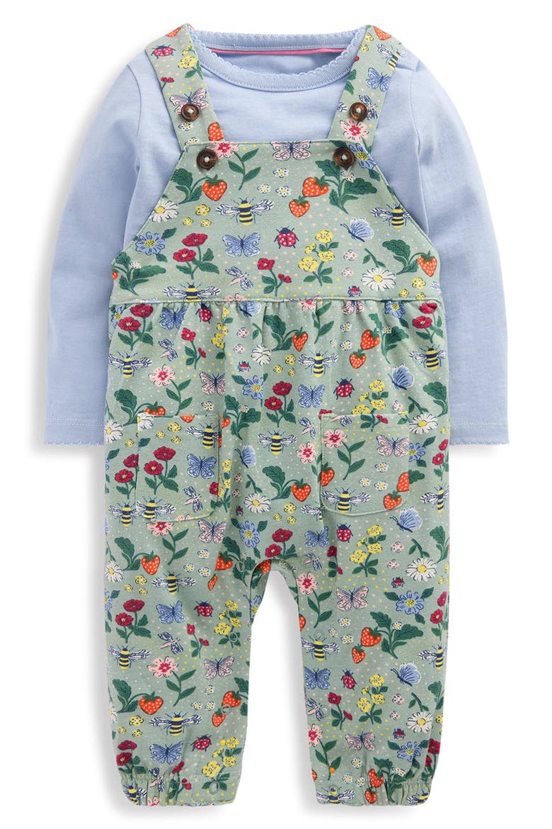 Kids' 2-Piece Jersey Dungaree Set, Main, color, GREEN BEE GARDEN