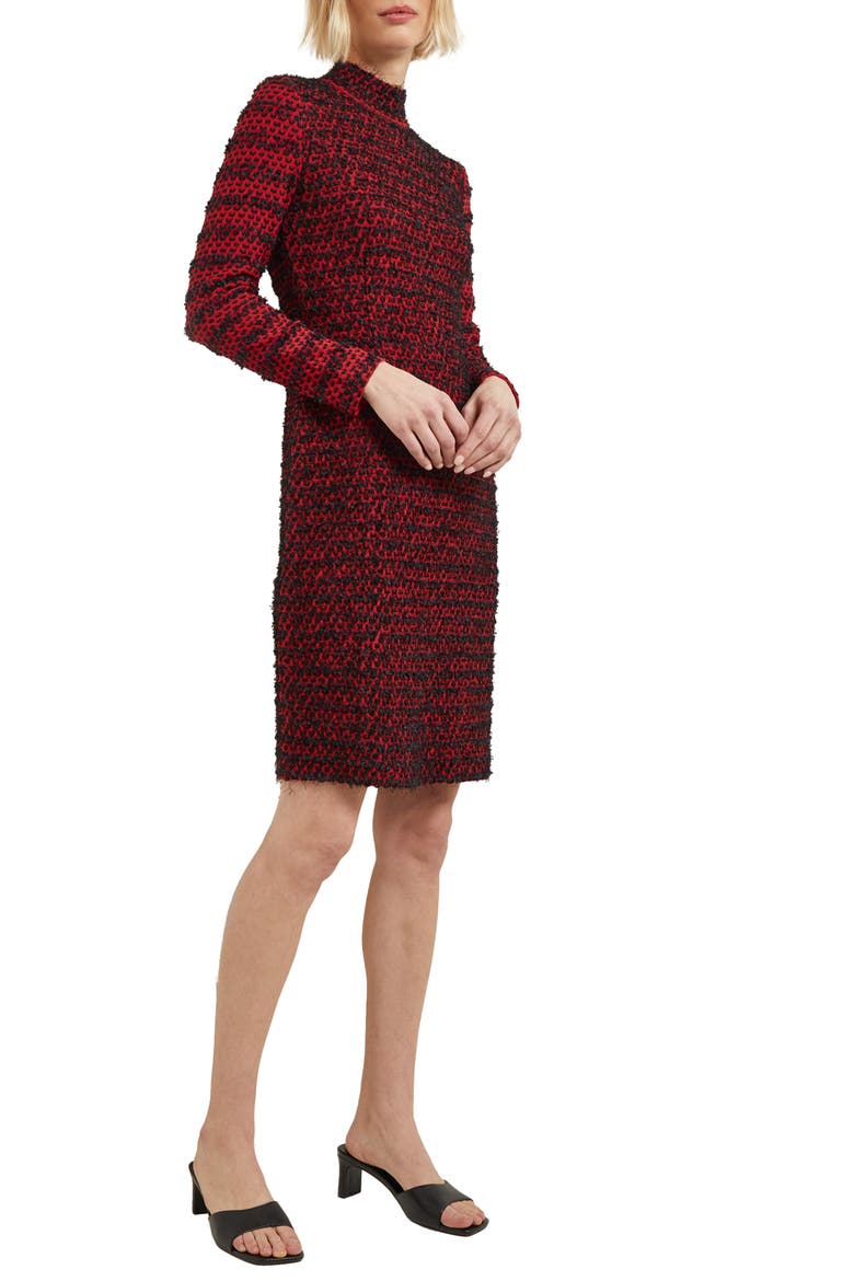 Two-Tone Eyelash Long Sleeve Sheath Dress, Alternate, color, ROUGE/ BLACK