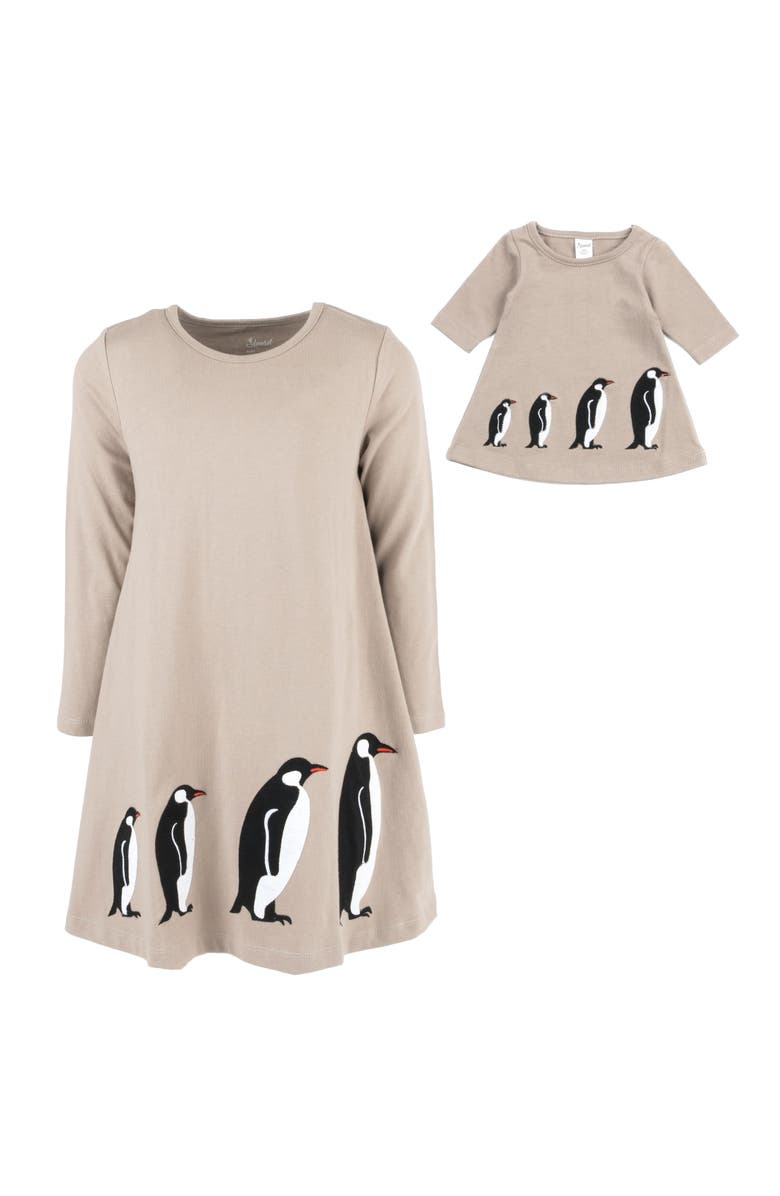 Leveret Girls Cotton Dress with Matching Doll Dress, Printed Design, Alternate, color, Penguin