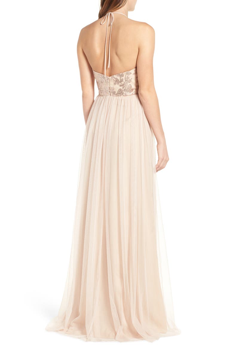 Sheridan Sequin Halter Dress, Alternate, color, FAWN