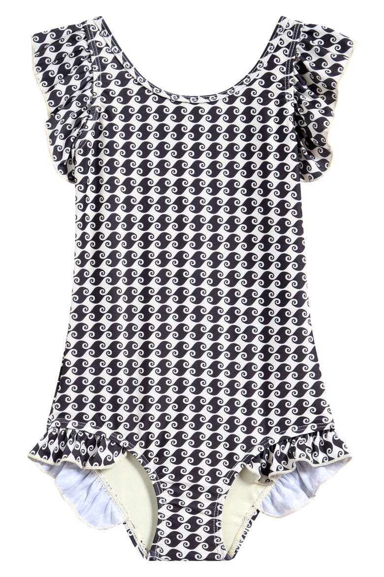 Kids' Sea Hound Ruffle One-Piece Swimsuit, Main, color, BLACK/ CREAM