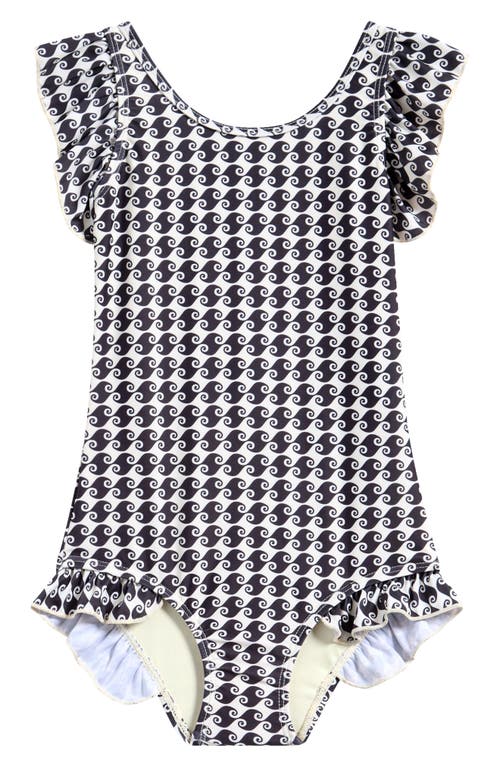 Boardies Kids' Sea Hound Ruffle One-piece Swimsuit In Black/cream
