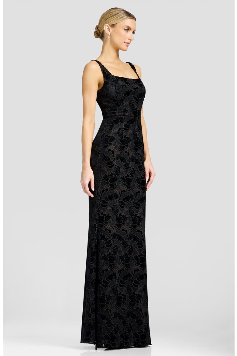 Lorena Floral Velvet Sleeveless Gown, Alternate, color, BLACK-MOCHA