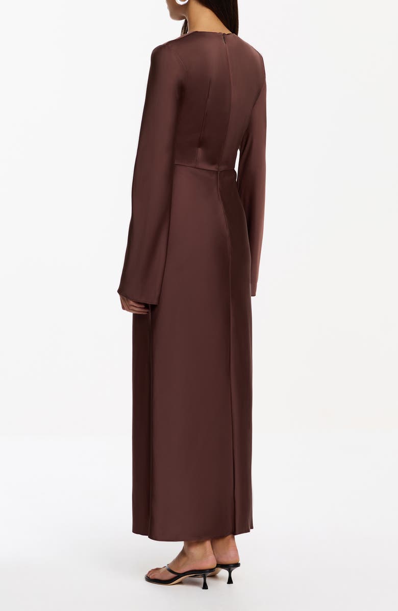 Significant Other Molly Long Sleeve Cutout Detail Satin Gown, Alternate, color, Chocolate