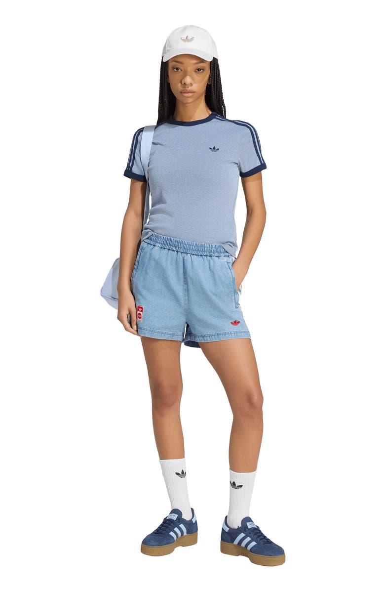adidas Striped Denim Shorts, Alternate, color, Light Blue