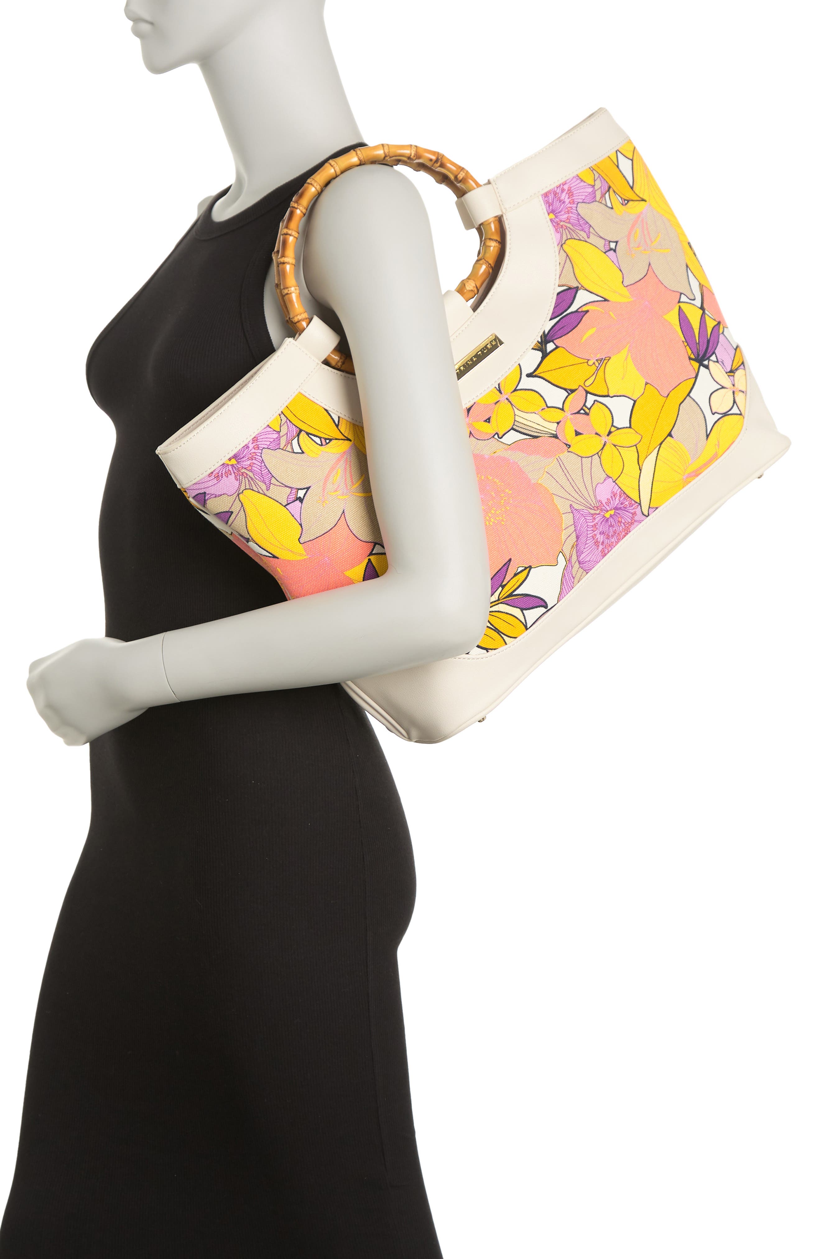 Trina Turk Canvas Bamboo-Textured Handle Tote Bag, Alternate, color, 
