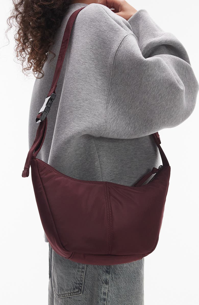 Topshop Nylon Crossbody Bag, Alternate, color, Burgundy