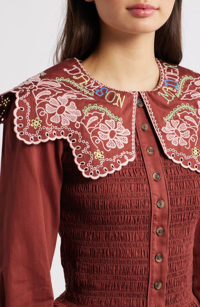 Damson Madder Fern Embroidered Top, Alternate, color, Rust