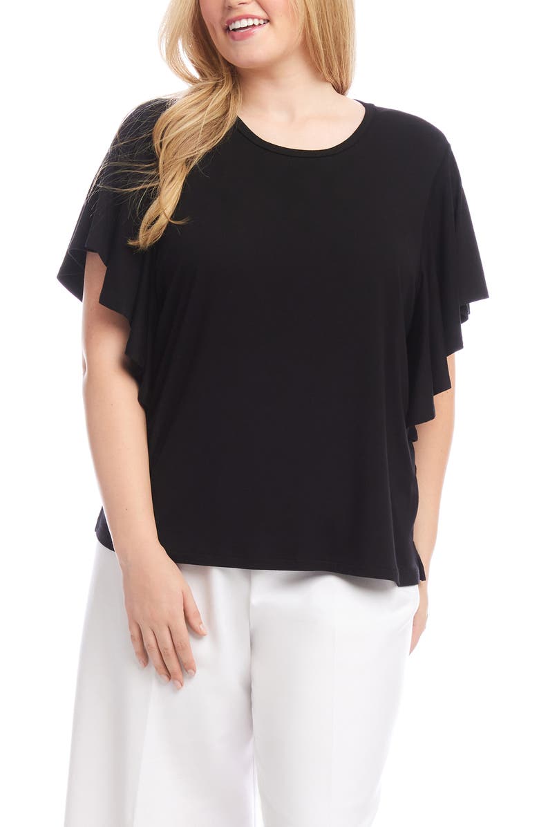 Karen Kane Flutter Sleeve Crewneck Jersey Top, Main, color, Black