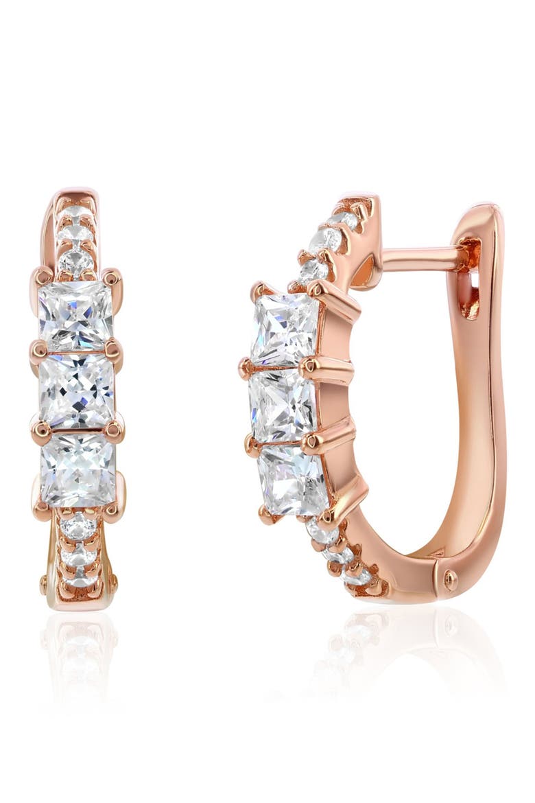 Cubic Zirconia Huggie Hoop Earrings, Main, color, ROSE GOLD