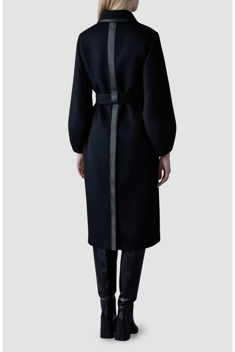 Zeva Belted Balloon Sleeve Wool Blend Trench Coat, Alternate, color, BLACK