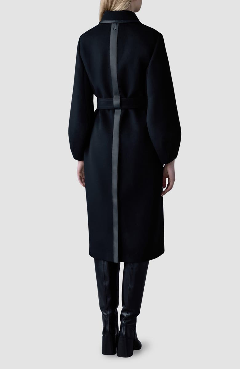 Mackage Zeva Belted Balloon Sleeve Wool Blend Trench Coat, Alternate, color, Black