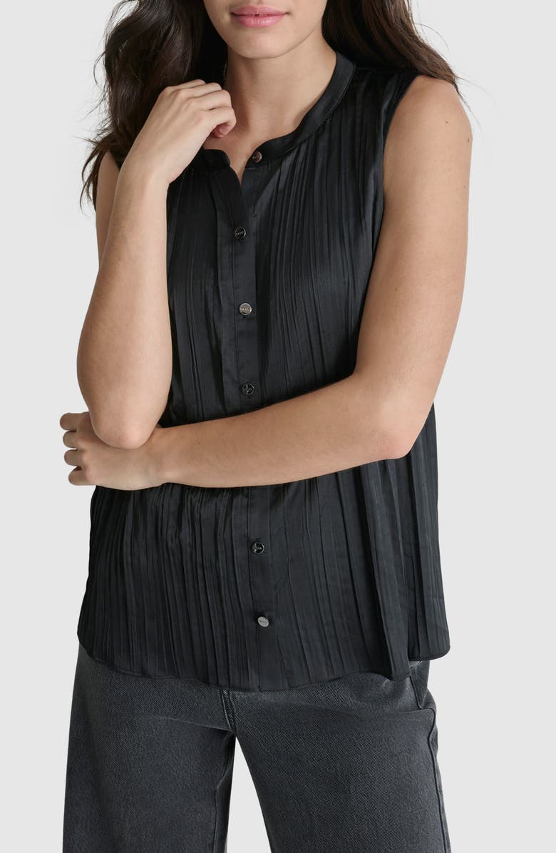 DKNY Pleated Sleeveless Button-Up Shirt, Alternate, color, 