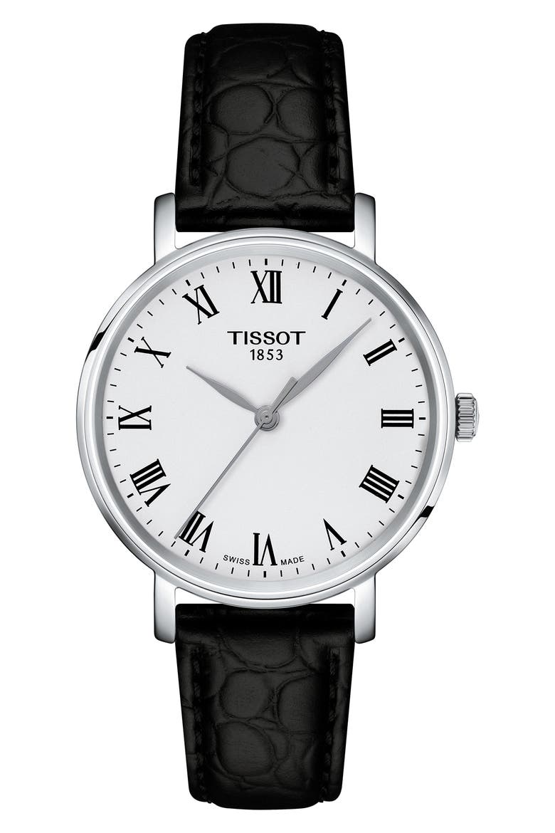Everytime Desire Leather Strap Watch, 34mm, Main, color, SILVER