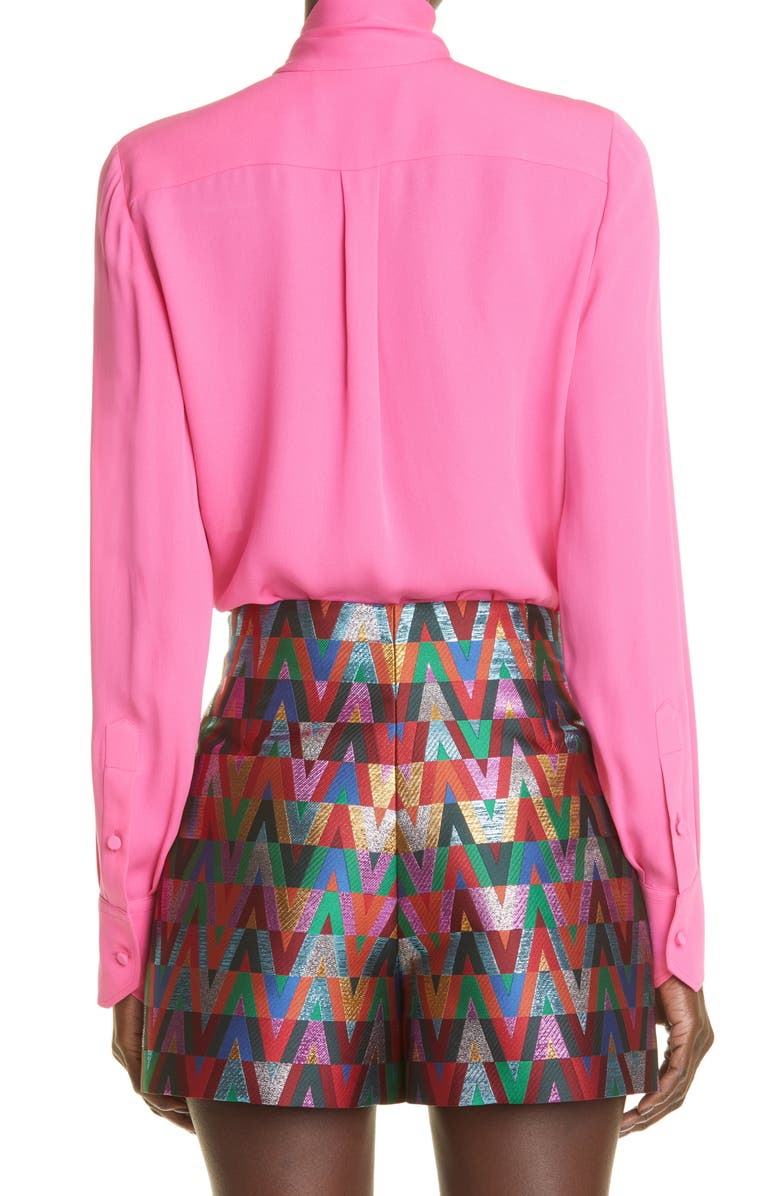 Valentino Tie Neck Silk Georgette Blouse, Alternate, color, 