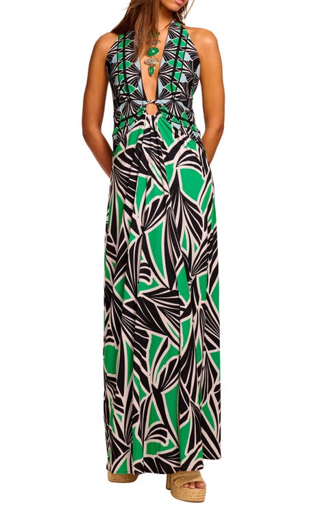 Rayna Geo Print Halter Dress