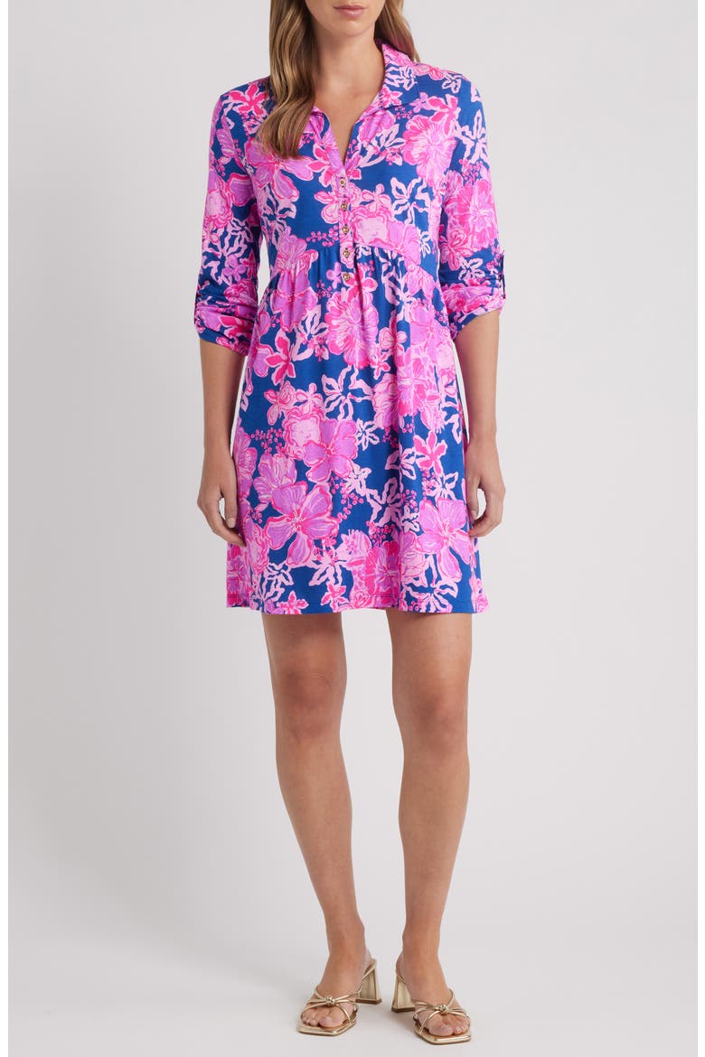 Saralynn Fit & Flare Shirtdress, Main, color, STARLIGHT NAVY ONCE AND FLORAL