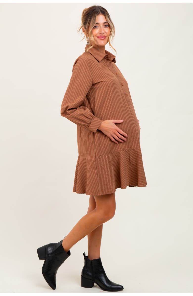 PinkBlush Striped Long Sleeve Drop Waist Polo Dress, Alternate, color, Camel