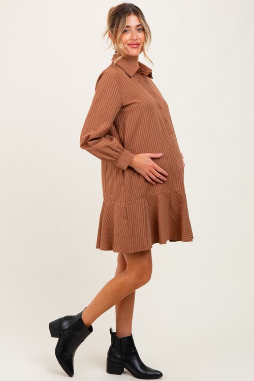 Pinkblush Striped Long Sleeve Drop Waist Polo Dress In Brown