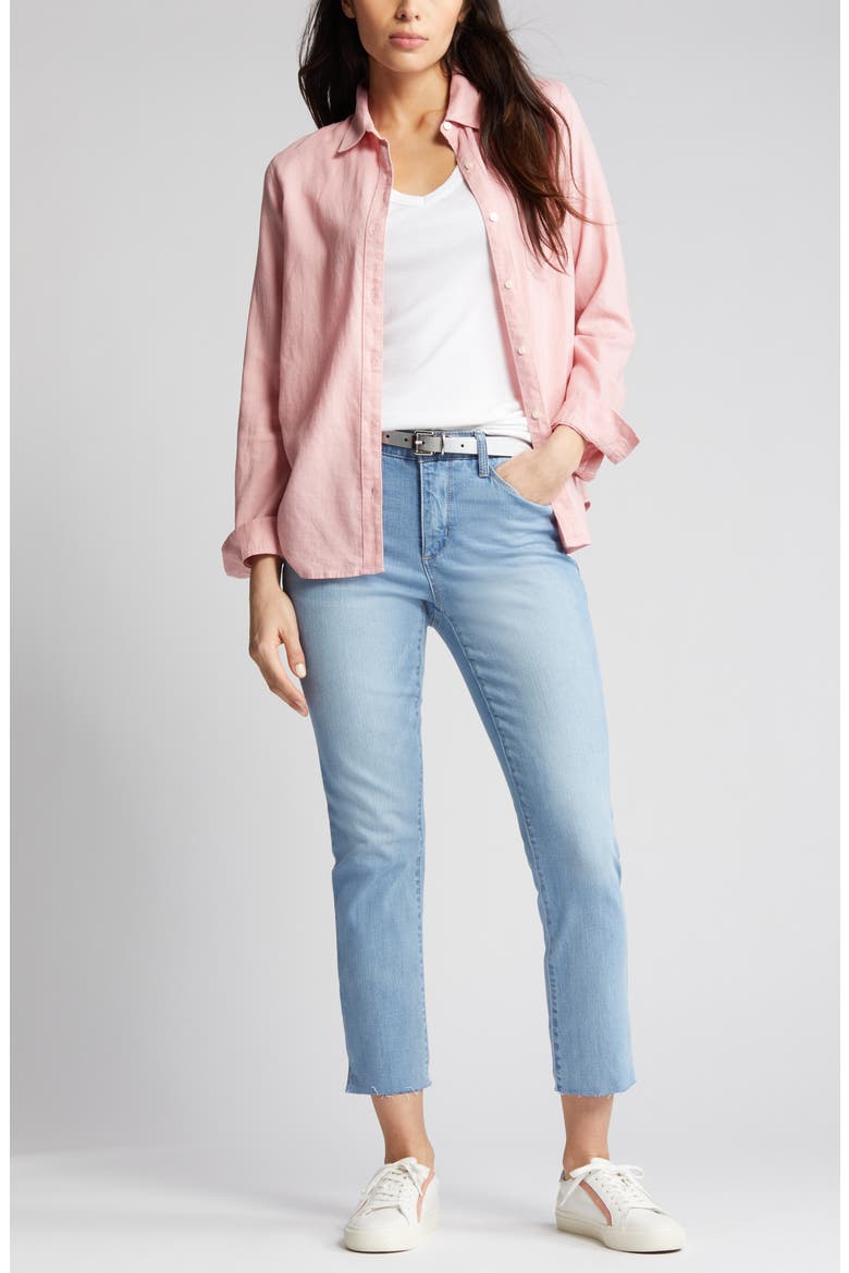 High Waist Raw Hem Skinny Crop Jeans, Main, color, LIGHT BLUE