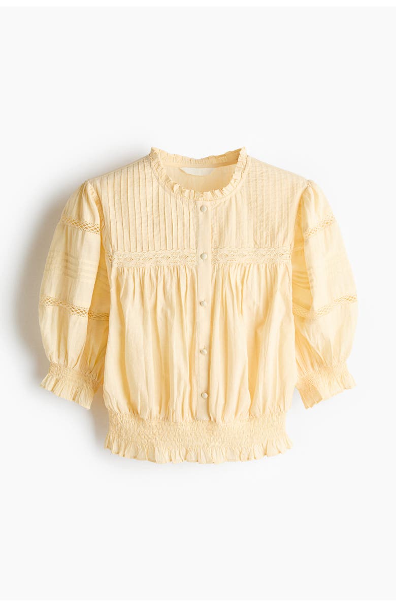 H&M Pintucked Cotton Blouse, Main, color, Light Yellow