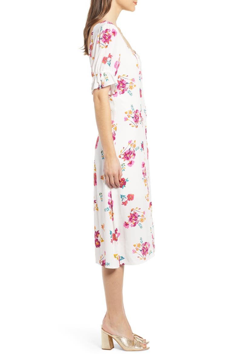 Floral Print Midi Dress, Alternate, color, WHITE MULTI FLORAL