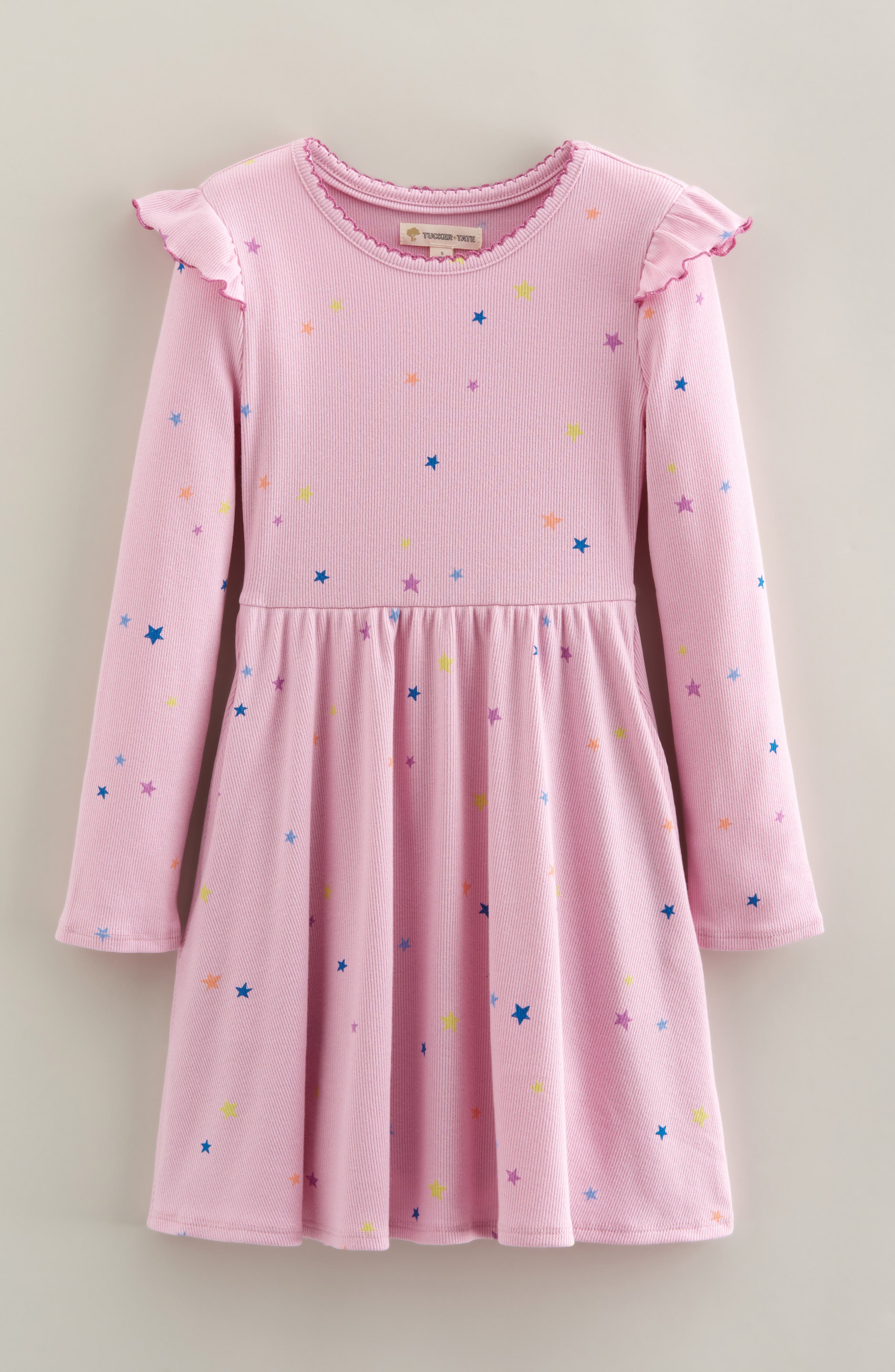 Kids' Ruffle Long Sleeve Rib Dress
