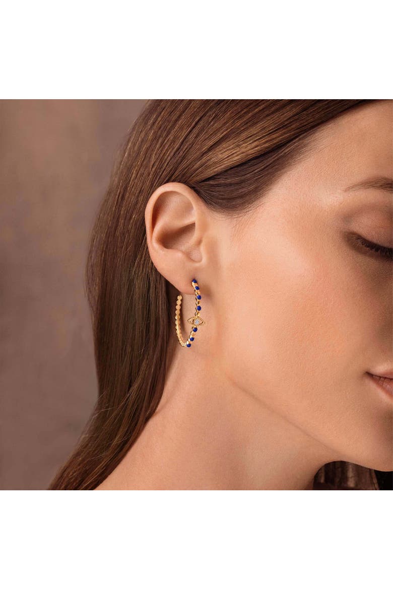 Evil Eye Lapis Gold Plated Women's Hoop Earrings - Truth Seeker, Alternate, color, Gold/blue