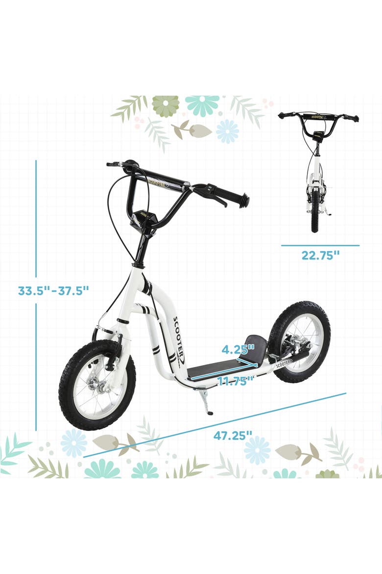 Youth Scooter with Dual Brakes, Inflatable Front Wheel, Alternate, color, White
