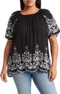 Forgotten Grace Embroidered Trim Peasant Tunic Top