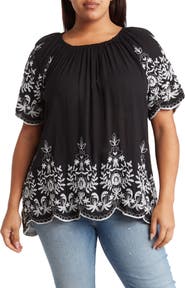 Forgotten Grace Embroidered Trim Peasant Tunic Top