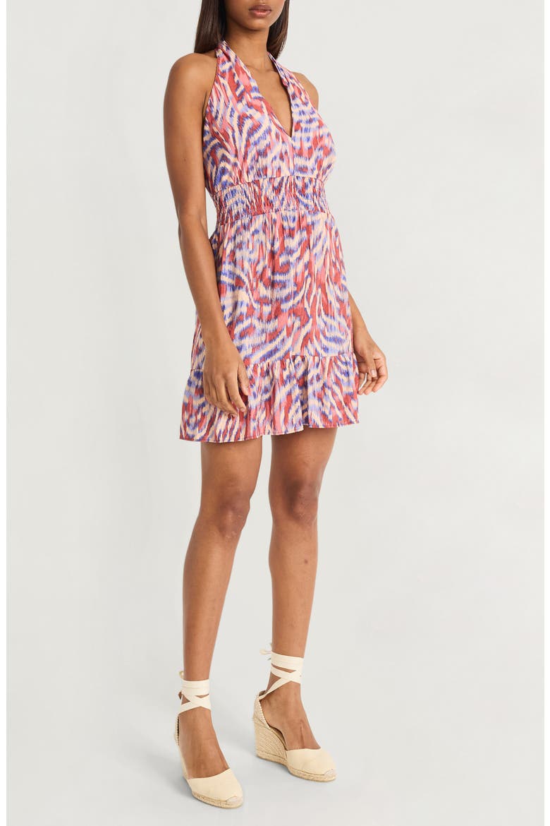 Halter Neck Minidress, Alternate, color, CORAL/ TAN
