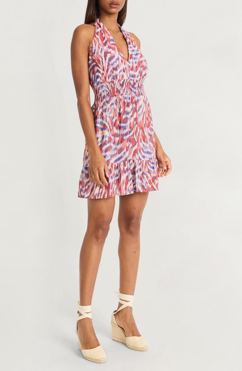 The Good Journey Abstract Print Halter Neck Minidress, Alternate, color, Burnt Coral/ Cinnabar